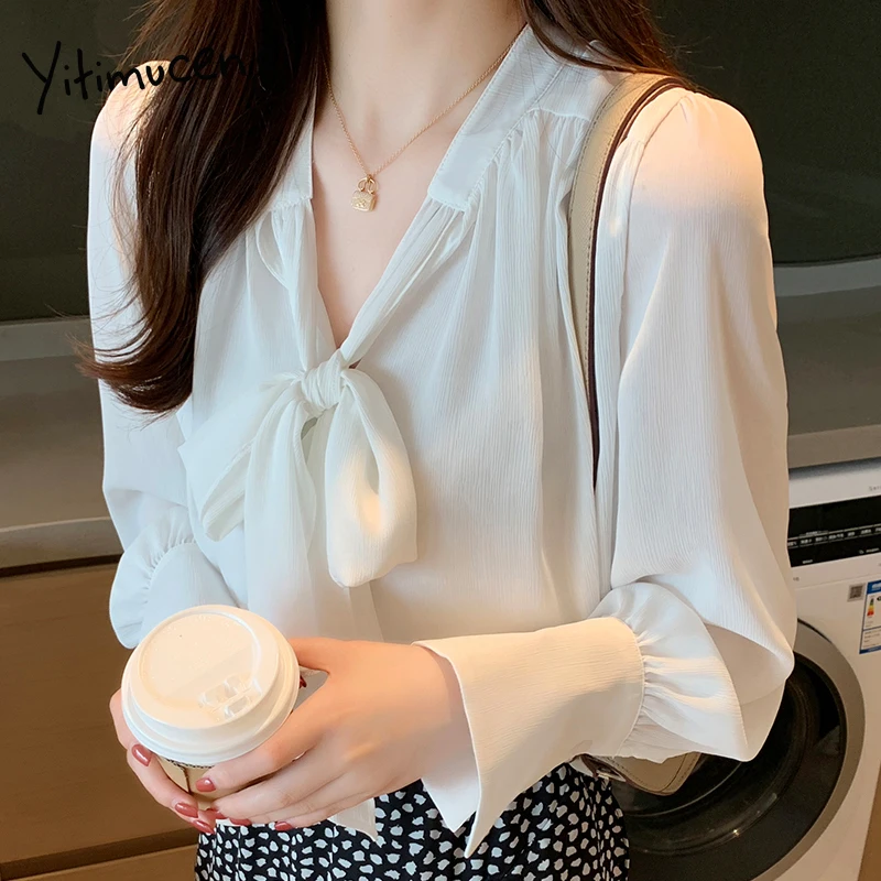 Женская офисная блузка белая с длинным рукавом и бантом большие размеры|Блузки| |