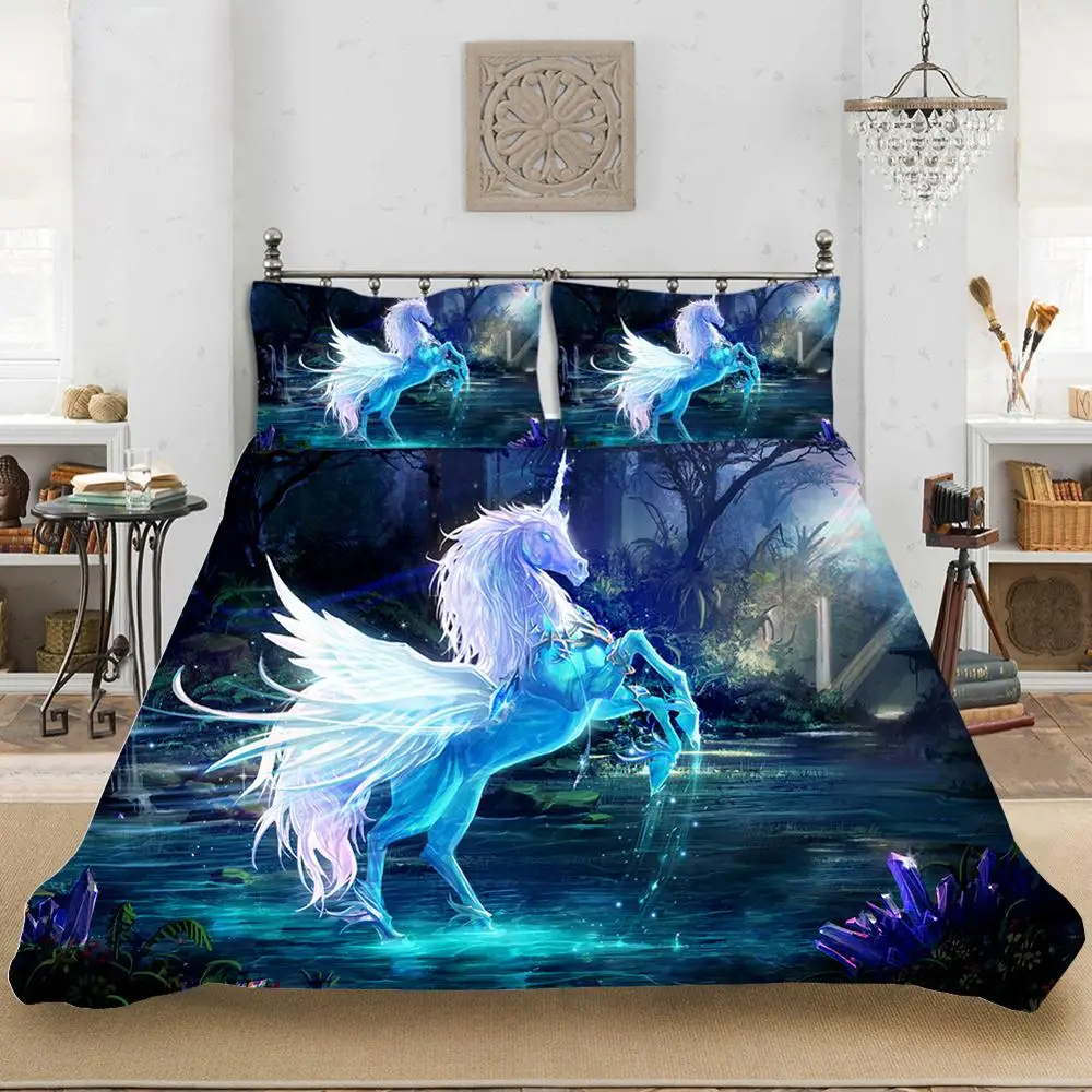 В виде единорога из мультфильма аниме 3 шт./компл. комплект постельных