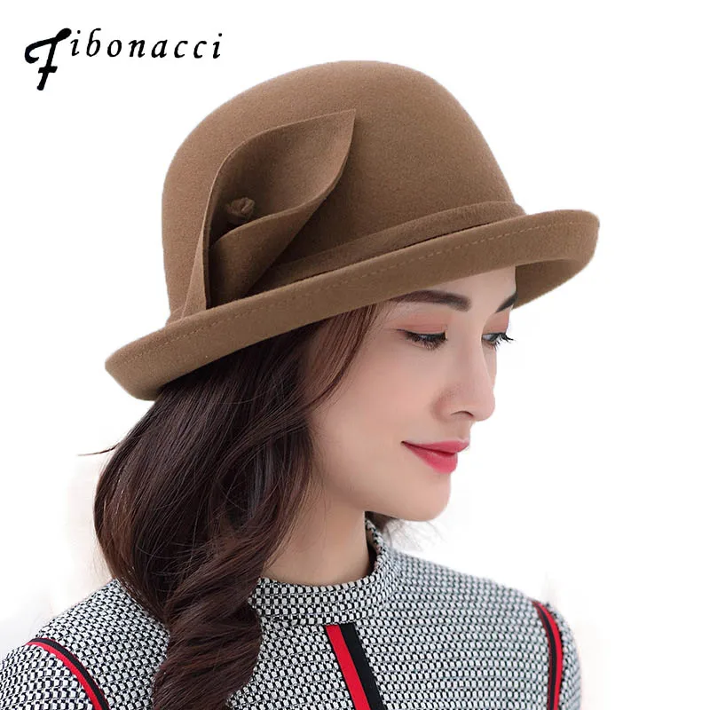 

Fibonacci Hats For Women Fashion Fedoras Floral Flanging Brim Hat Vintage Elegant Banquet Wool Felt Fedora Hat Floppy Church Cap