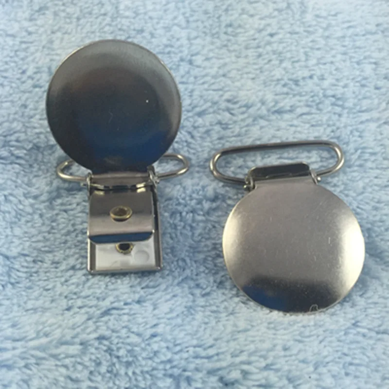 

100pcs/lot 1''2.54cm Silver Metal Baby Dummy Pacifier Clips Holders Round Shape Clasps suspender Garment Accessories