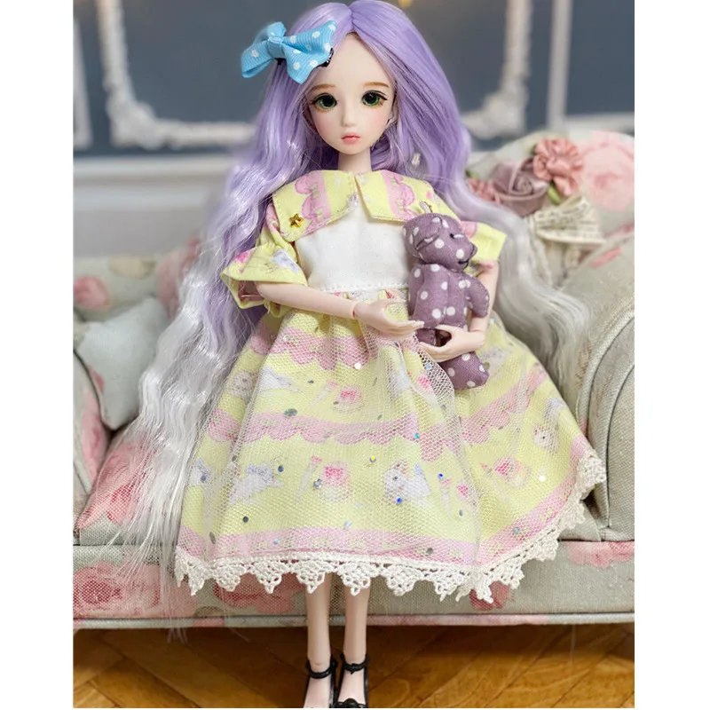 

1/6 Bjd Doll Toys with Wig Makeup 30cm Baby Doll Set 16 Joint Mavable Girl Play Derss Up Toys Accessories Gift for Girl