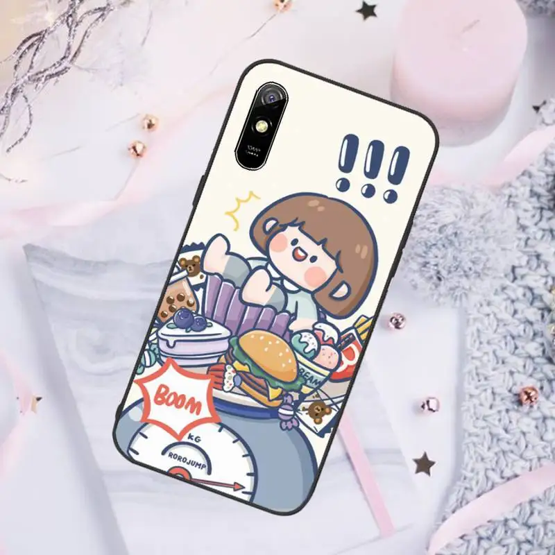 

Phone Case For Xiaomi Redmi note 7 8 9 pro 8T 9A 9S Mi Note 10 Lite pro Cute anime girl snacks