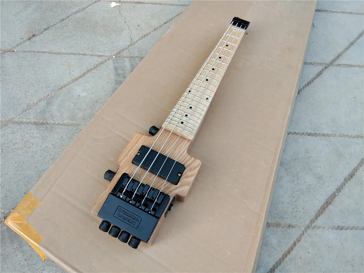 Mini 4 Strings Headless Electric Bass Guitar,Ash Body&Maple Fingerboard Black Hardware Natural BJ-311