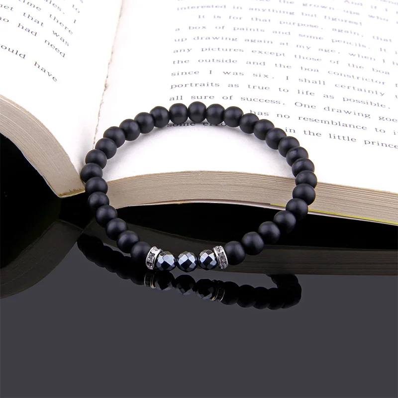 Матовый черный браслет из натурального камня 8 мм эластичной веревки магнитный