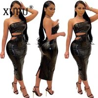 xuru european and american womens new style pu dress sexy one shoulder tube top strap tight dress