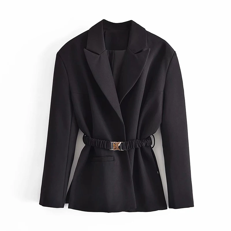 

YENKYE Fashion Women Side Slits With Belt Blazer Vintage Black Notched Collar Long Sleeve Chic Suit Jackets Autumn veste femme