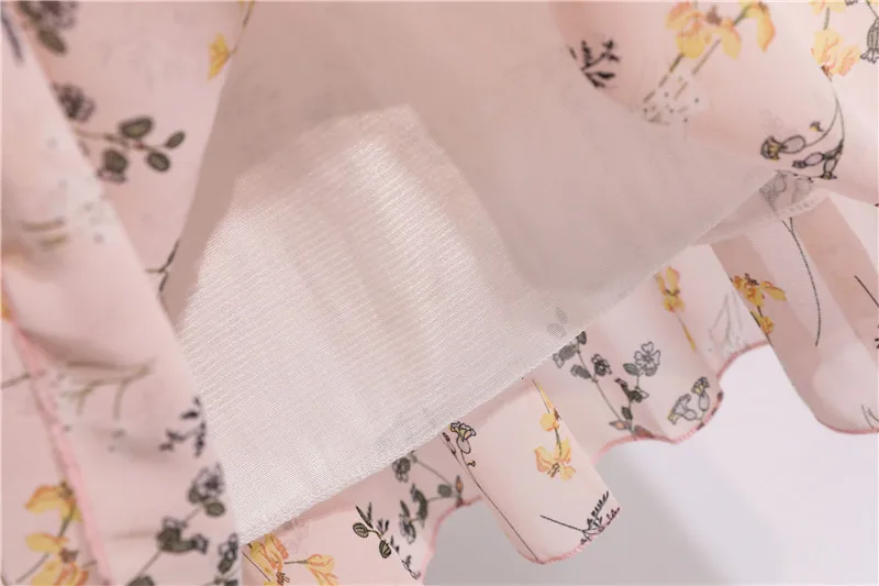 

Luzuzi Summer Chiffon Dress Women Knee Length V-Neck Print Dresses Sweet Ruffle Sleeeve Slim New Casual Drawstring Women Dress