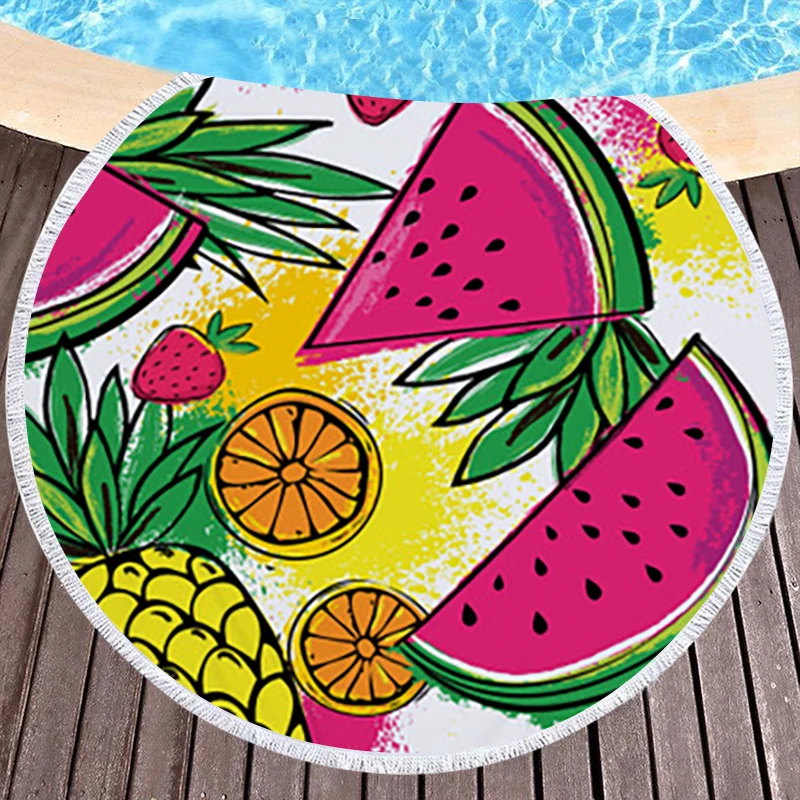 Круглые пляжные полотенца из микрофибры с принтом арбуза и ананаса пляжное