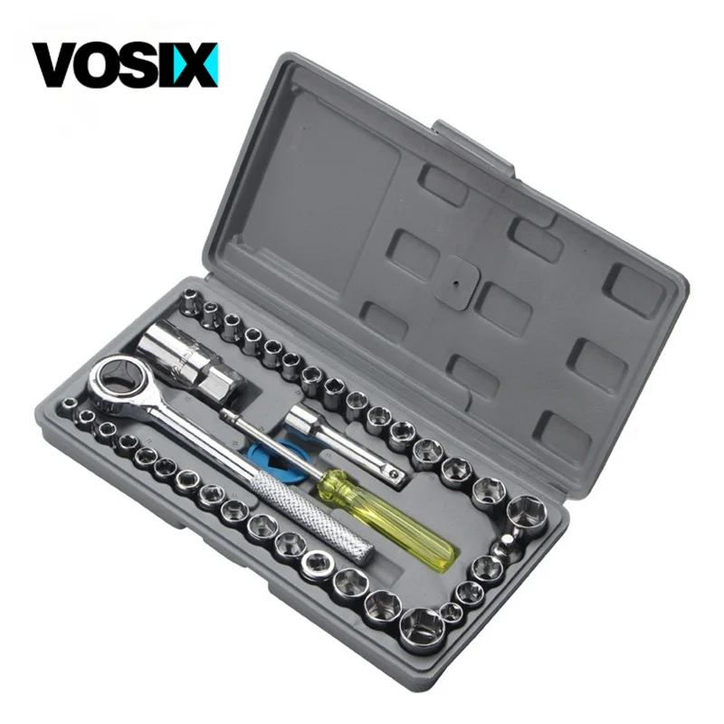

40pcs Carbon Steel Drive Ratchet Wrench Set Automobile Motorcycle Repair Hand Tool Kit Extension Bar Hex Sockets Ratchet Handle