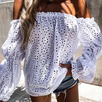 summer ladies casual sexy loose blusa streetwear off shoulder halter solid women shirts elegant hollow out lace up party tops