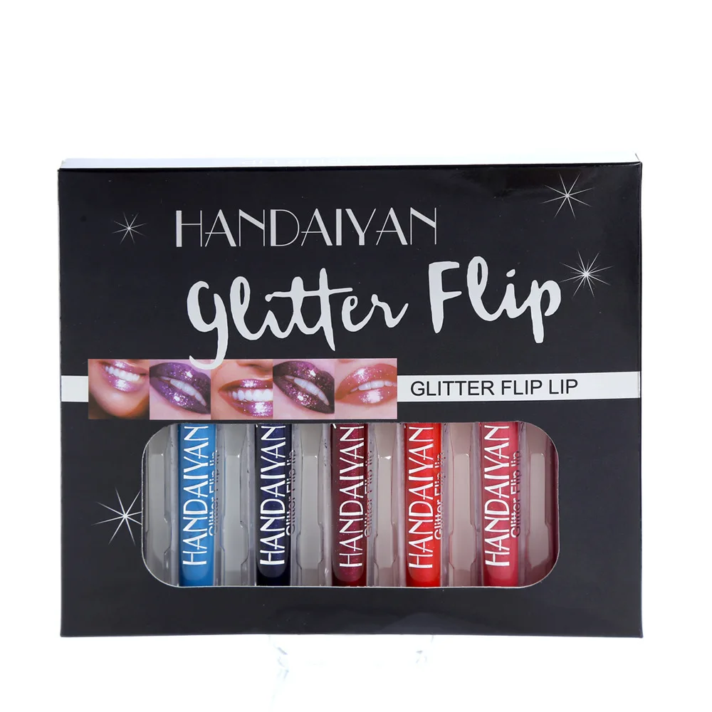 HANDAIYAN Блестящий Блеск для губ с изображениями искрящихся влажным блеском помада блеск Губная помада блеск Флип губная помада с блестками Водонепроницаемый Макияж для губ 7/2 шт