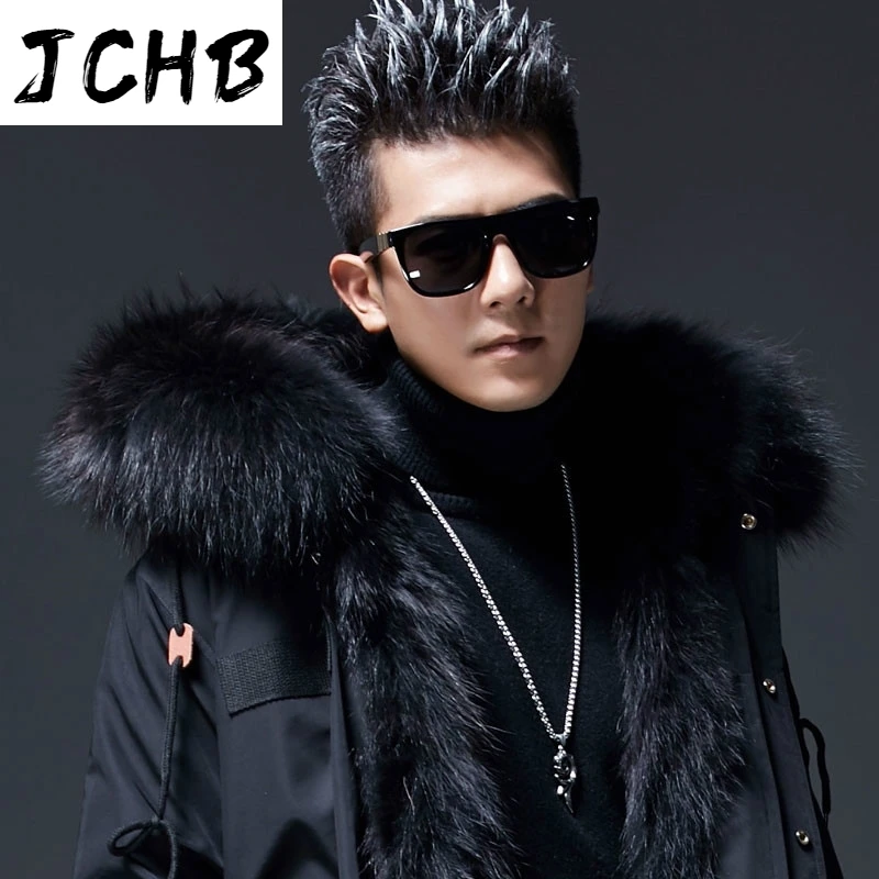 

Mens JCHB Parka Real Fur Coat Winter Jacket Raccoon Fur Liner Long Windbreaker Warm Parkas Plus Size Jackets MC18C033 KJ1570