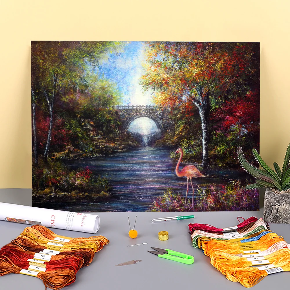

Natural Scenery Pretty Flamingo Printed Canvas 11CT Cross Stitch Full Kit Embroidery DMC Threads Handicraft Mulina