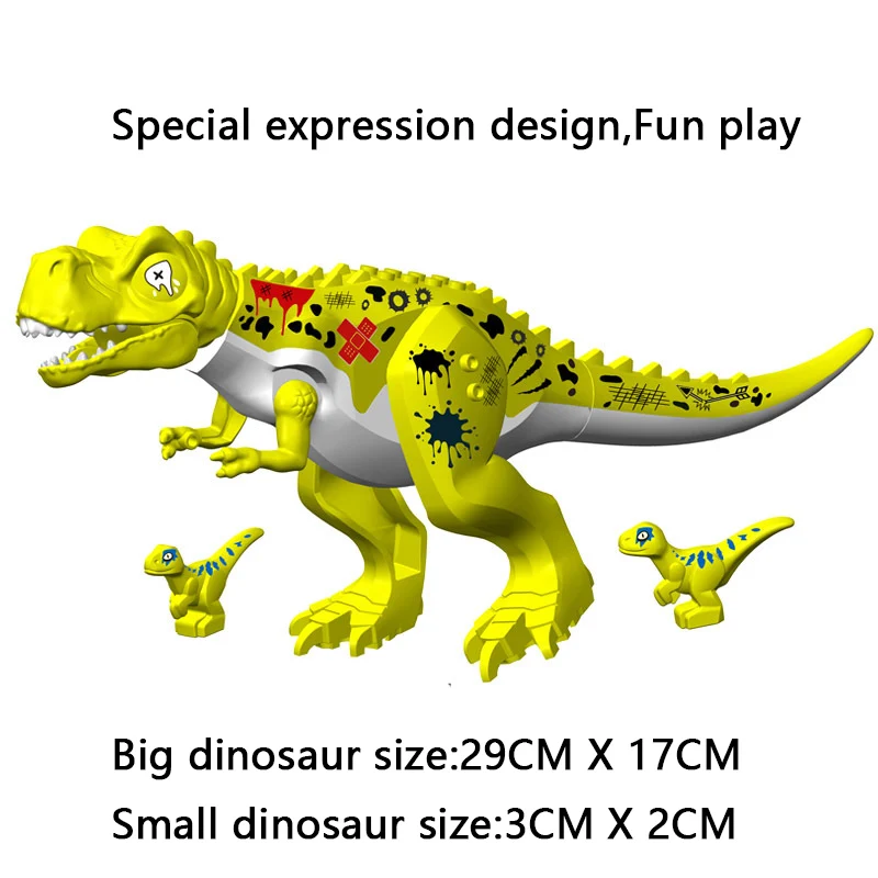 

3Pcs Jurassic Dinosaur World Sets Building Blocks Dino Park Bricks Toy Blue Mechanical T-rex Indominus Rex For Kids Gift