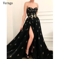 verngo black tulle with gold dragonfly mermaid prom dress with detachable overskirt sweetheart side slit long evening gowns 2021