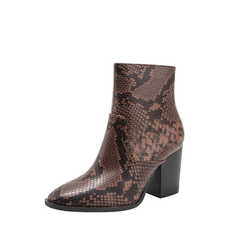 Новые осенние ботильоны женские ботинки из змеиной кожи на танкетке высоком