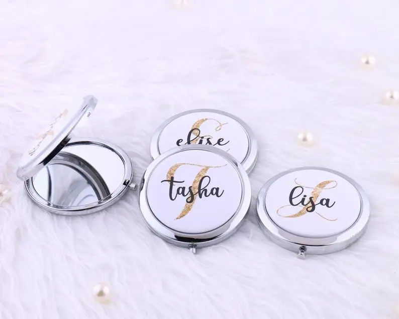Bulk Bridesmaid Gifts - 5x Personalized Initial Compact Mirror Names Monogram Letter Alphabet Hen Bachelorette Party | Дом и сад