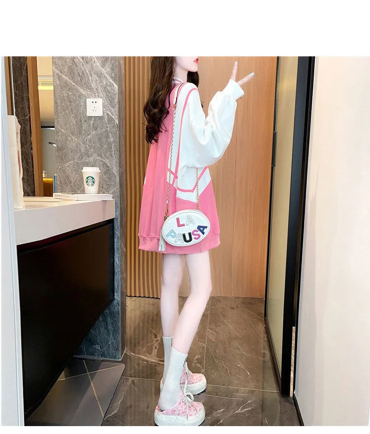 Японский свежий школьный стиль плюс размер Толстовка Женская Корейская розовая