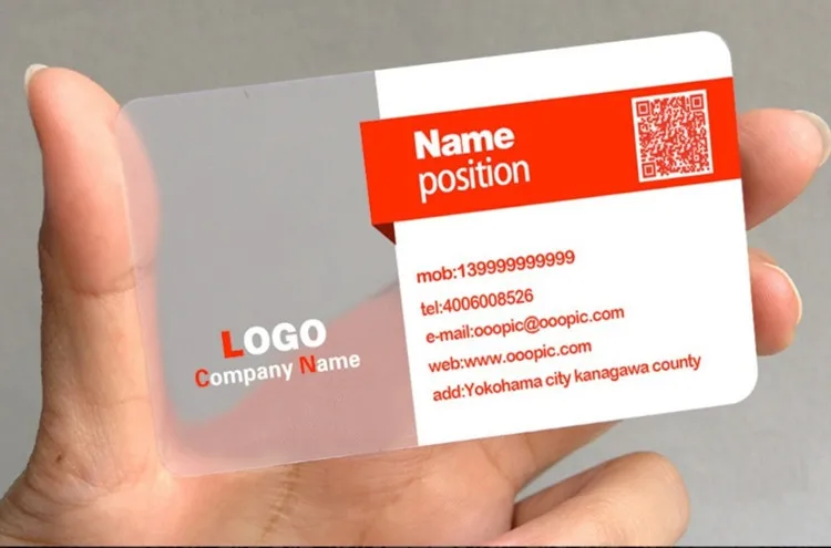 High quality customized printed transparent plastic business cards/name card design printing