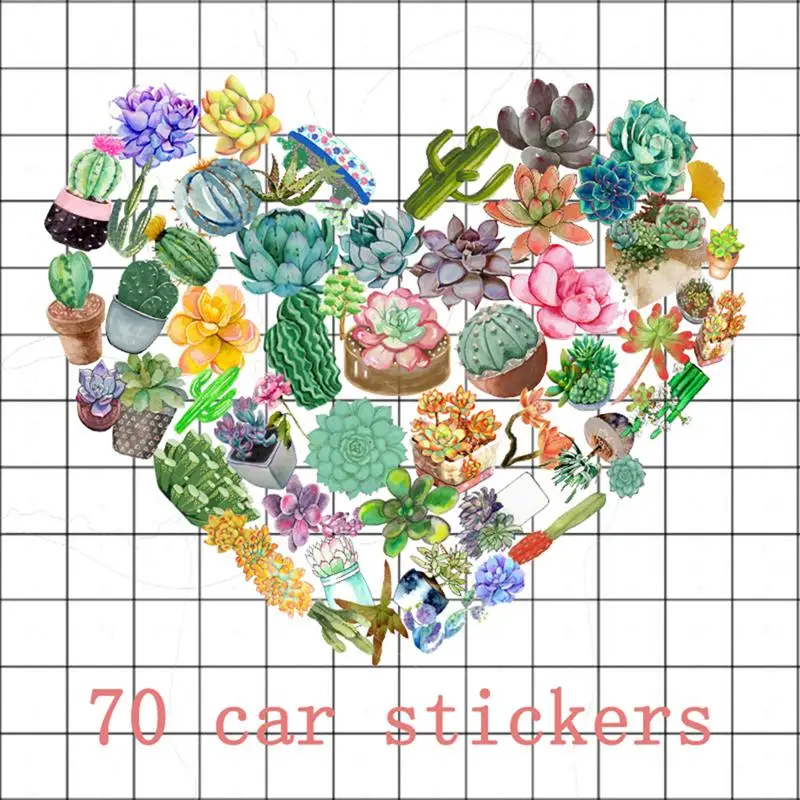 

70pcs Creative Succulent Plant Stickers DIY Decorative Stickers for Car Suitcase Laptop Guitar Phone (Random Style)