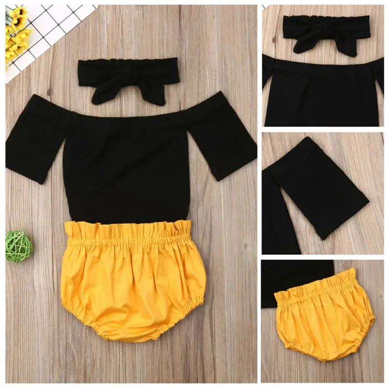 

2020 Fashion Ladies 3PCS Newborn Baby Girls Sets Clothes Off Shoulder Tops+Shorts+Headband Outfit Set