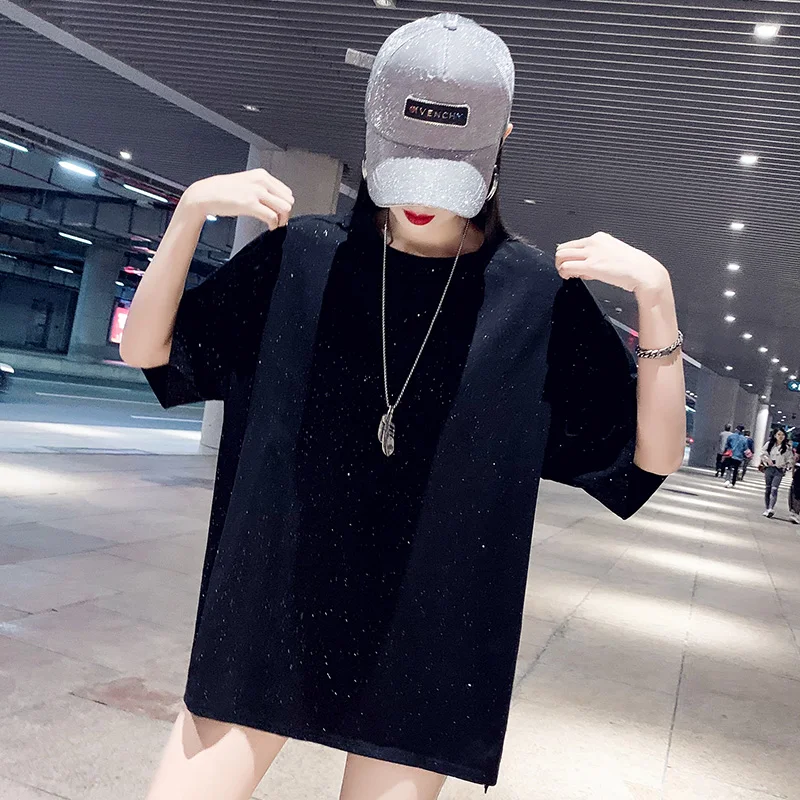 Женская Повседневная Свободная футболка средней длины с принтом хлопковая