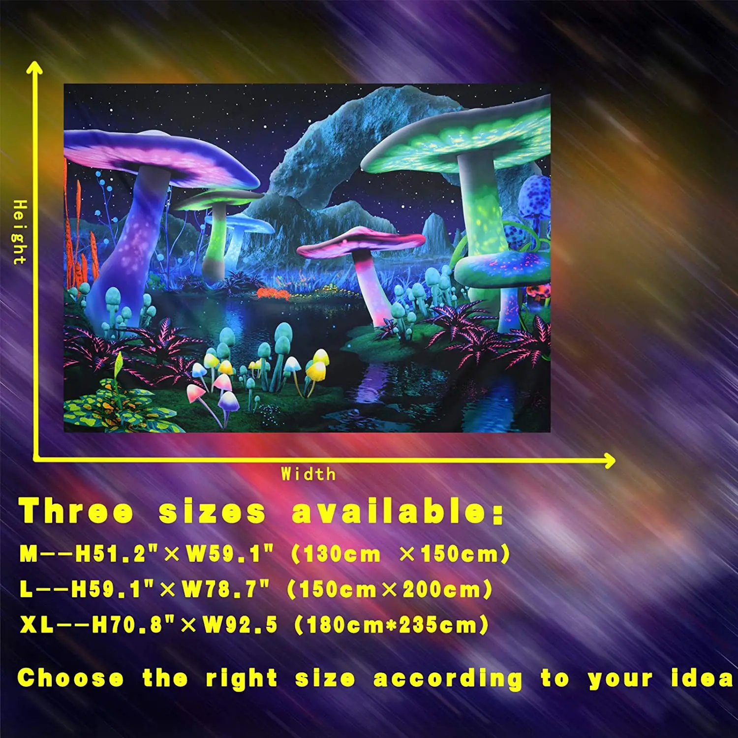 

200*150cm Psychedelic Mushroom Tapestry Fantasy Plant Wall Tapestry Galaxy Space Tapestry Starry Night Sky Wall Hanging for Room