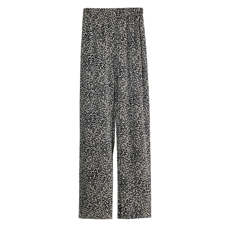 

Streetwear leopard print pleated wide leg pants women 2020 summer thin loose long casual trousers harajuku vintage female pants
