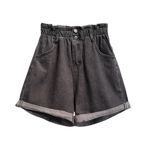 

Shorts Summer High Waist Denim Shorts Women Casual Loose Ladies Fashion Roll Up Elastic Waist Pocket Blue White Jeans Female