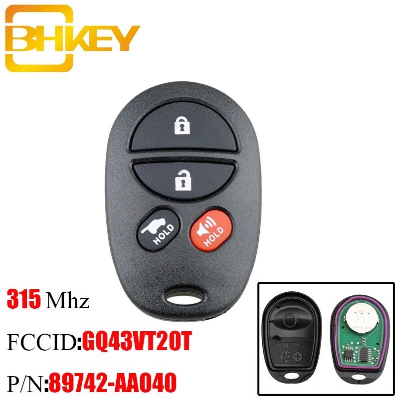 BHKEY 3/4 кнопки дистанционного ключа автомобиля для Toyota Highlander Sequoia Sienna GQ43VT20T 315 МГц оригинальные автомобильные дистанционные ключи