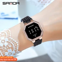 sanda women sport watch touch screen digital ladies small dial stainless steel bracelet clock waterproof watches female relogio