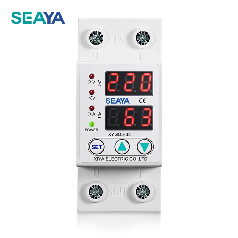 

SEAYA 3rd Voltage Relay 220v Din Rail Dual Display Adjustable Over Voltage Current And Under Voltage Protective Device Protector