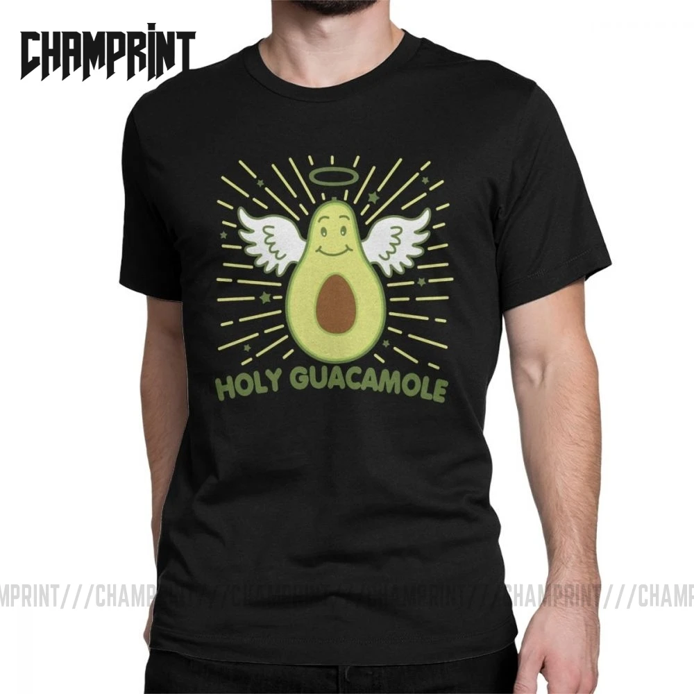 

Vintage Holy Guacamole T-Shirts for Men Pure Cotton T Shirt Vegan Funny Guacamole Cartoon Food Cute Short Sleeve Tees Gift Idea
