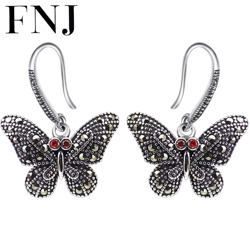 Серьги бабочки FNJ из серебра 925 пробы с красным камнем|Серьги-подвески| |
