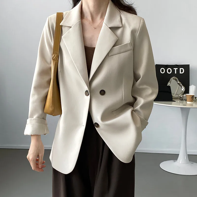 

Fashion Design Back Slit Small Suit Jacket Women Casual Temperament Office Ladies Double Breasted Jacket Khaki LR2275