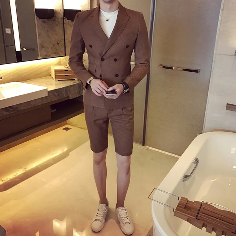 

Мужской облегающий Блейзер, праздничный черный свадебный костюм, смокинг, летний короткий мужской костюм с короткими брюками, двубортный 185