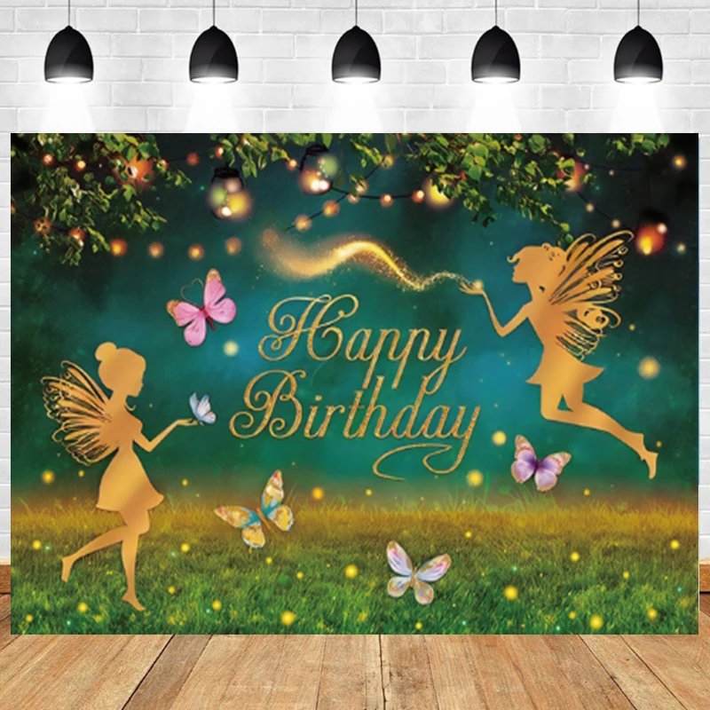 

Happy Birthday Background Fairy Wonderland Butterfly Grass Baby Girl Photography Backdrop Custom Banner Photozone Photophone
