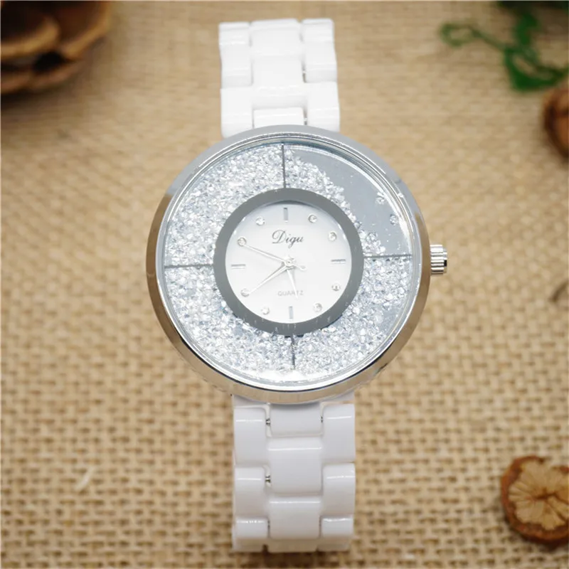 Часы наручные DIGU женские кварцевые с бриллиантами модные керамические брендовые