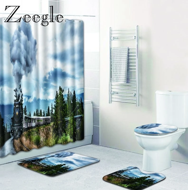 Zeegle душ Шторы с коврик для ванной комнаты Набор анти скольжения туалет из мягкой