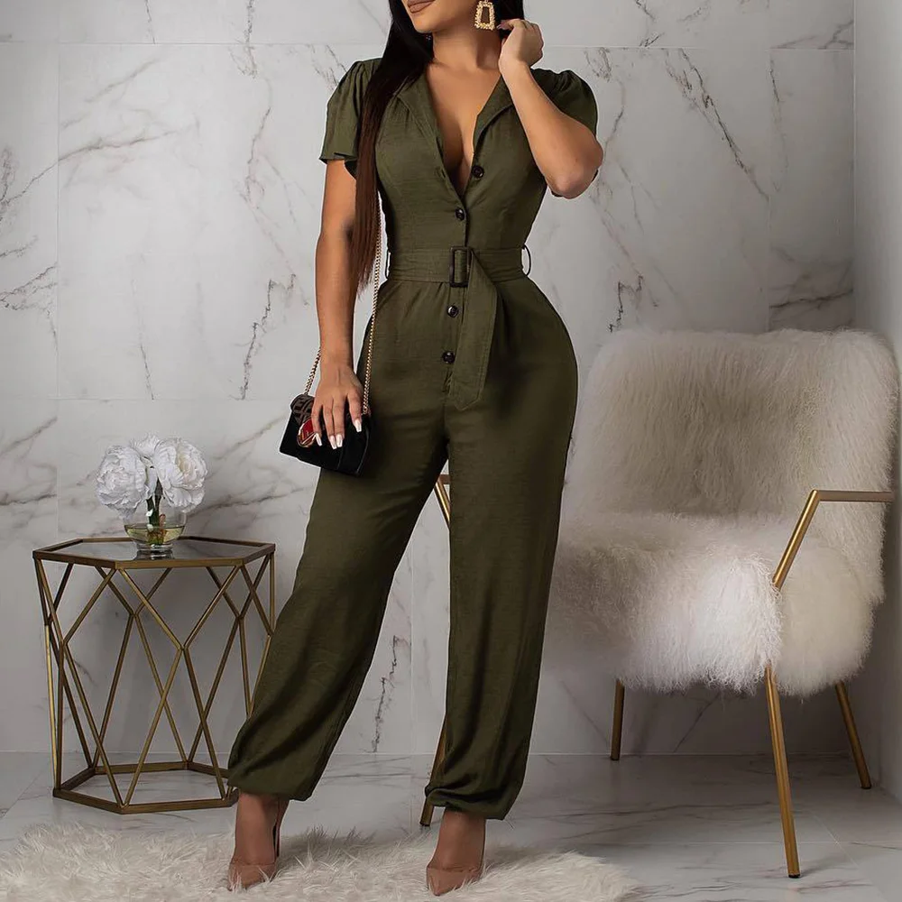 Сексуальные однотонные комбинезоны с высокой талией и поясом летние африканские