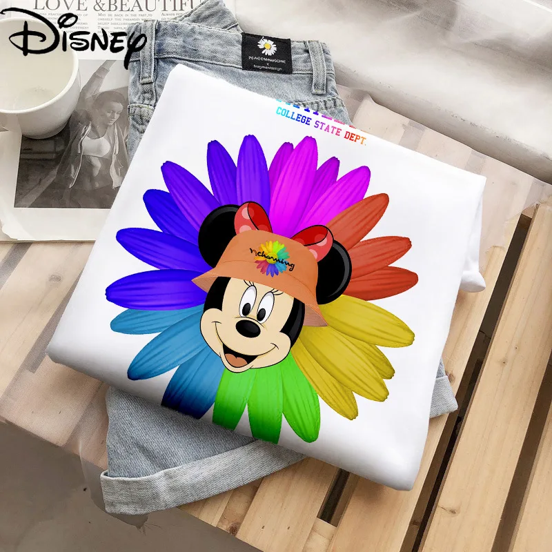 

Disney fashion ladies summer new simple and comfortable pure cotton round neck short-sleeved sweet wild cartoon anime T-shirt