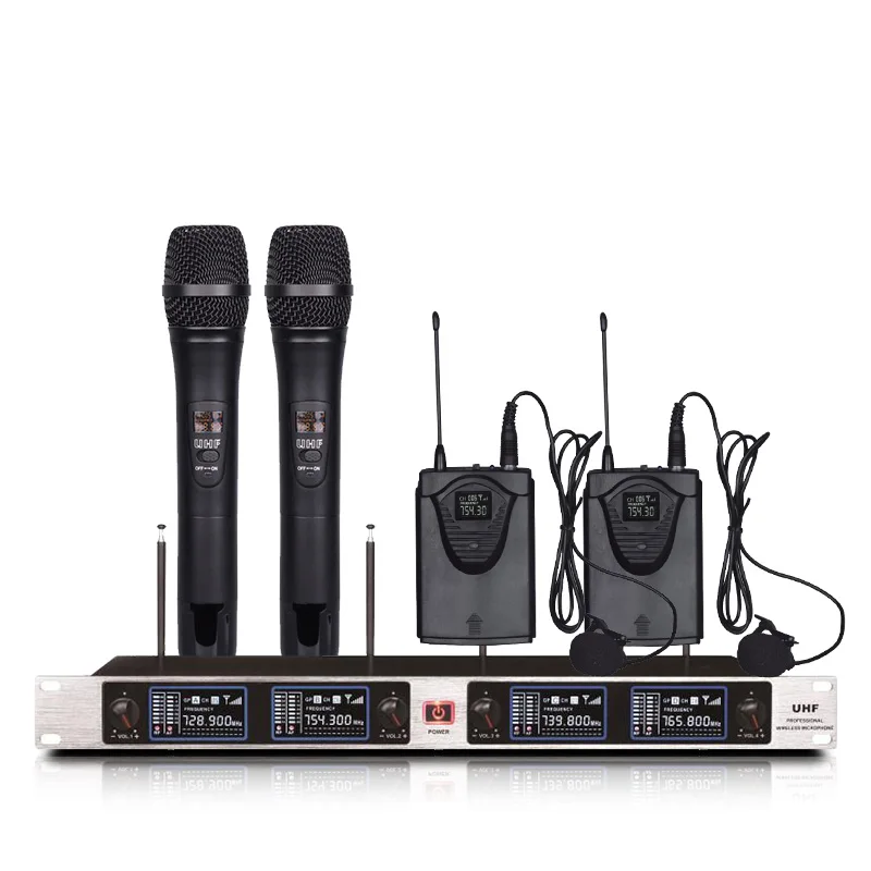 

Профессиональный беспроводной микрофон один перетащить четыре 2-петличный микрофон этап микрофон 2 ручной микрофон