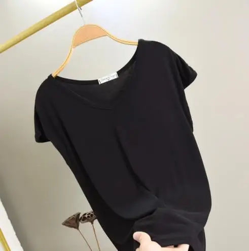 

Spring Summer New Style Plus-sized T- shirt Slim Fit Modal Short Sleeved Sweater 's V-neck Korean Women 2020 Tops