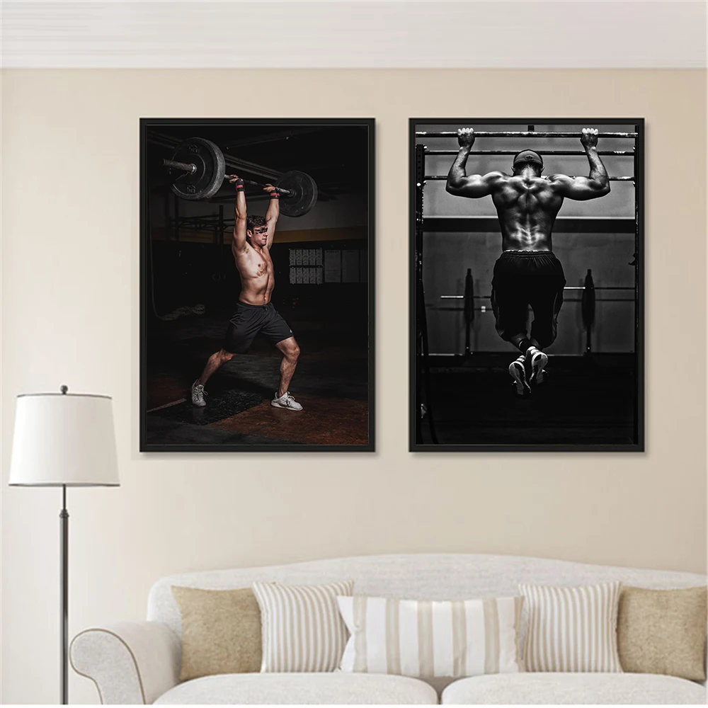 Canvas Painting Adult Body Sport Bodybuilding Physical Exercise Art Poster Dumbbells Wall Picture for Fitness Room Bedroom Decor
