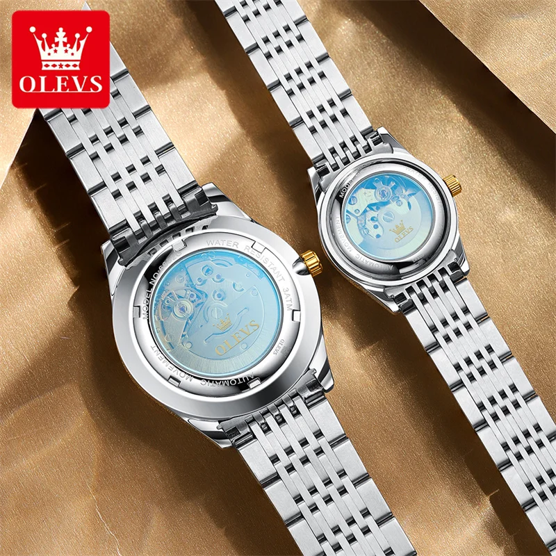 OLEVS New Luxury Fashion Automatic Mechanical Watch Stainless Steel Wristwatch for Man and Woman Love Couple Watches 6632