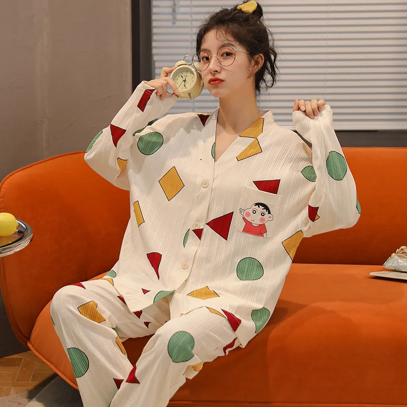 Cozy Pajama Set Women Pijama Spring Autumn Nightwear Anime Sin Japan Home Clothing Long Sleeved Kawaii Mujer Girls Homewear Ins