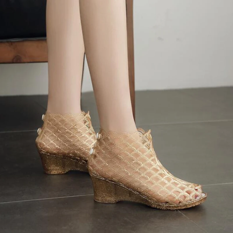 Женские блестящие сандалии гладиаторы летние Прозрачные Пляжные с открытым