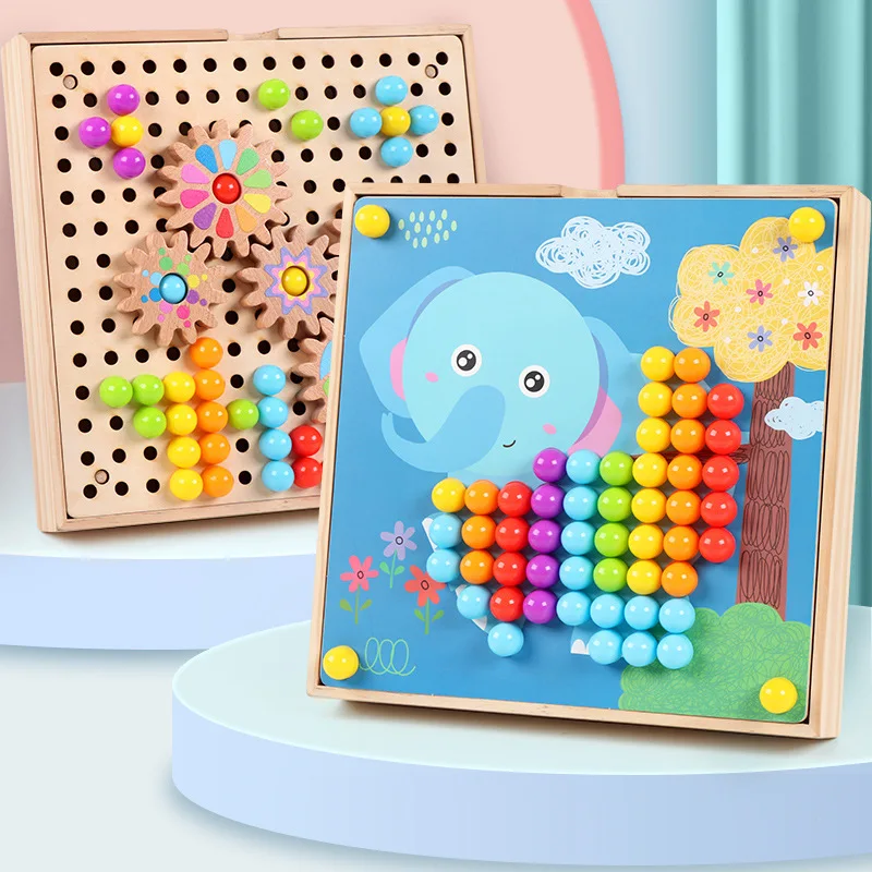 

Montessori Educational Wooden Toys for Children Mushroom Nail Combination Spell Board Toy Multi-functional Wisdom Platter Gifts