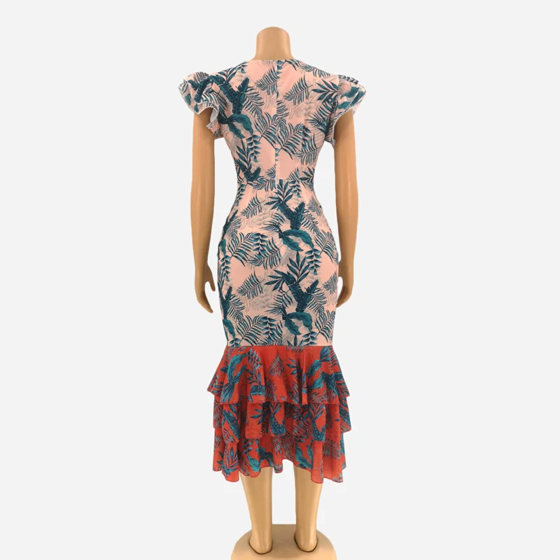 

Sexy Deep V Neck Robes Women Elegant Party Dress African Print Dashiki Ankara Ruffle Maxi Dress 2021 Summer Garment