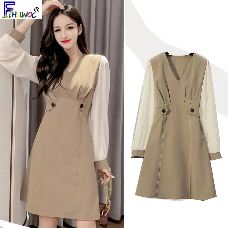 Осенне зимние базовые Платья мини женское Европейское французское маленькое